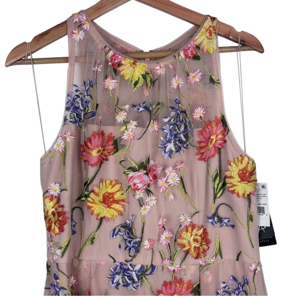 ADRIANNA PAPELL FLORAL HIGH LOW DRESS SLEEVELESS EMBROIDERED GARDEN COCKTAIL - Picture 5 of 14